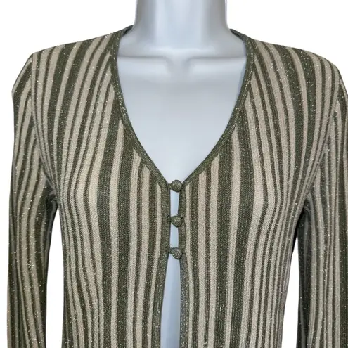 HOUSE OF HARLOW 1960 Striped Button Front Olive Green & Cream Metallic NWOT XS