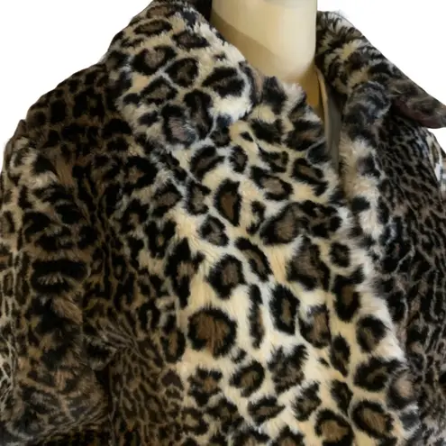 VINTAGE 1980'S BEBE NOSH BLACK & TAN ANIMAL PRINT FAUX FUR COAT (M) Size M