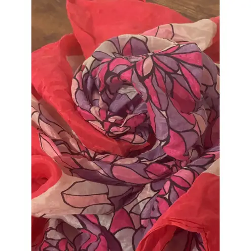 SCARF VINTAGE AUTHENTIC GEOMETRIC ART HOT PINK PURPLE GRAY SILK 30" SQUARE