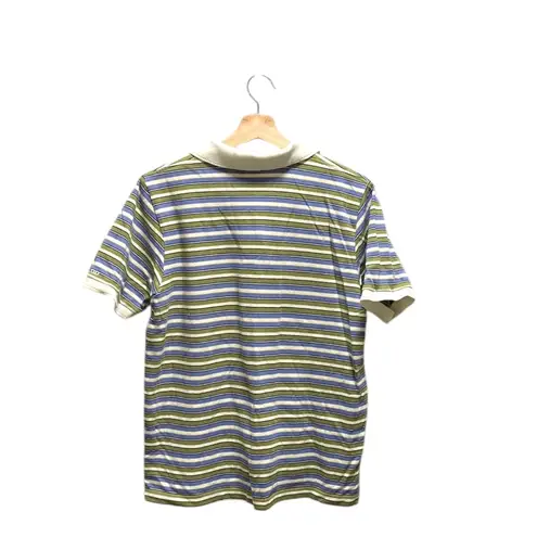 IZOD Y2K Striped Scallop Trim Womens Polo Shirt Purple Size L Preppy Academia