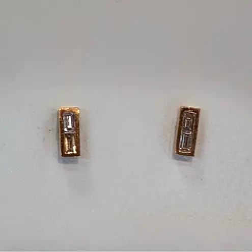 Elegant Rose Gold x Baguette Diamond Modern Stud Earrings Amazing Holiday Gift!