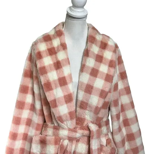 APPARIS Gingham Teddy Sherpa Coat Pink Women’s Size S/M Belted Check Jacket Size M