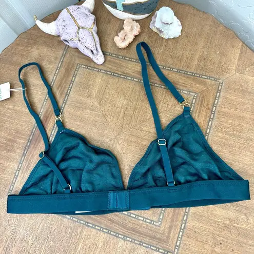 Aerie  NWT Deep Forest Green Velvet Stripe Triangle Bralette Medium