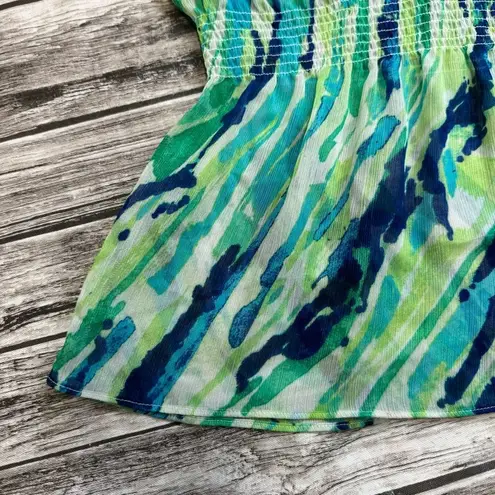 Willi Smith Women's Lightweight Sheet Blouse XL Extra Large Green Blue White Top