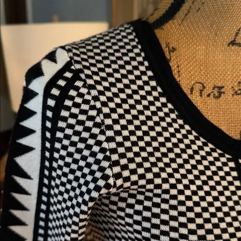 Nina Leonard Black and White Geometric Print Fit & Flare Sweater Dress NWT