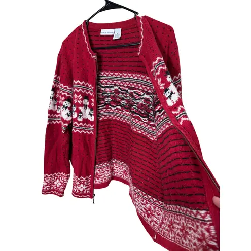 Croft & Barrow  Red Snowman Fair Isle Knit Zipper Front Cardigan Sweater XL