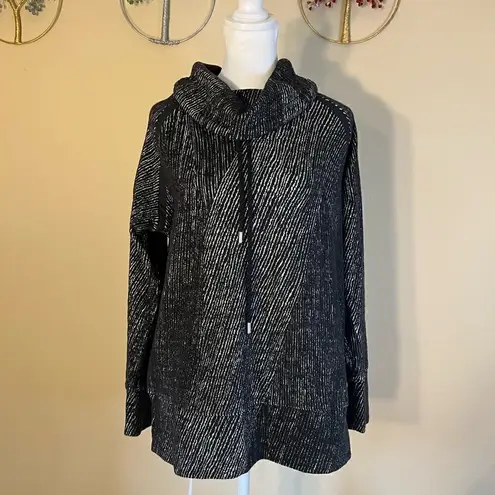 Kirkland Signature Kirkland Black White Textured Cowl Roll Neck Jacquard Pullover Sweater Medium