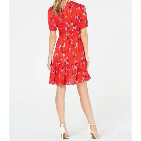 Jill Stuart Red Floral Ruffle Short Sleeve Shift Dress