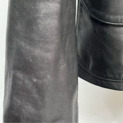Black L Leather Women's blazer Jacket one button lined front pockets Size L