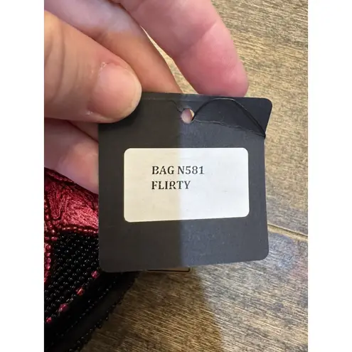 Mary Frances Flirty Crossbody Clutch Handbag Floral Hot Pink Black Beaded Dusty