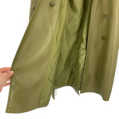 Babaton Tabloid Trench Coat Vegan Leather Olive Green S