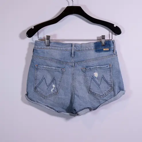 Mother Denim The Teaser Donut Roll Hem Cotton Stretch Jean Shorts In On My Knees
