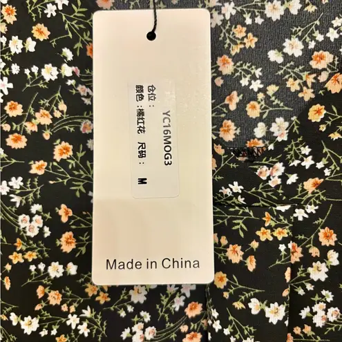 Black Pink Floral Blouse M NWT Flowy Romantic Feminine Office Top Boho Chic Size M