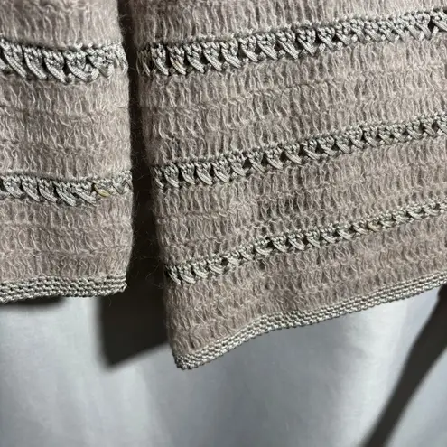 Hand Crocheted Mohair Blend Cardigan Sweater Womens M Beige Dusty Pink Knit SEE Tan Size M