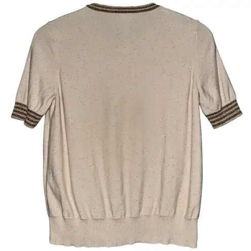 Marella Women’s Sz S Latte Cream Gold Silver Metallic Trim Cerchico Crop Sweater