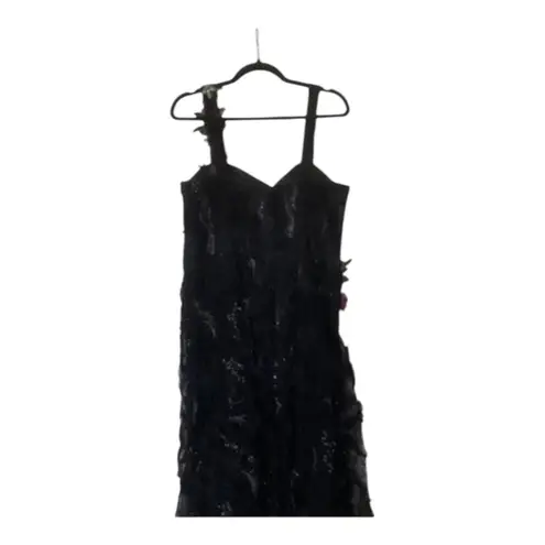 Teri Jon By Rickie Freeman Black Metallic Tiered Sleeveless Gown Size 14 NWT