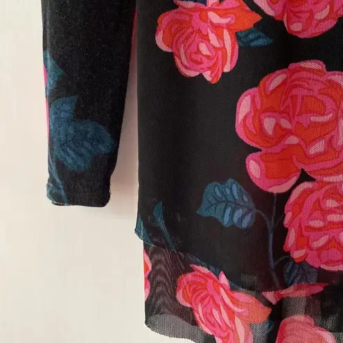 Matilda Jane Winter Blooms Long Sleeve Pink Rose Floral Tulle Overlay Black Top