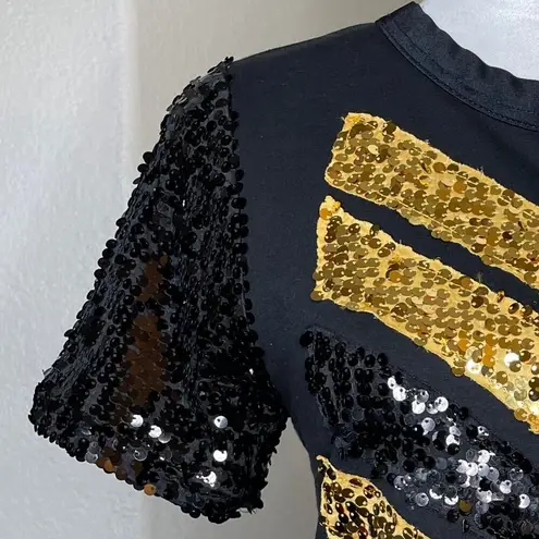 Weissman Women's Chevron Sequin Black Gold Round Neck Top Size Small Cotton
