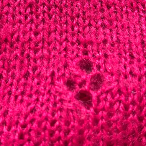 Handmade Gorgeous Knit Berry Red Wool Cardigan Pointelle Fits like Medium