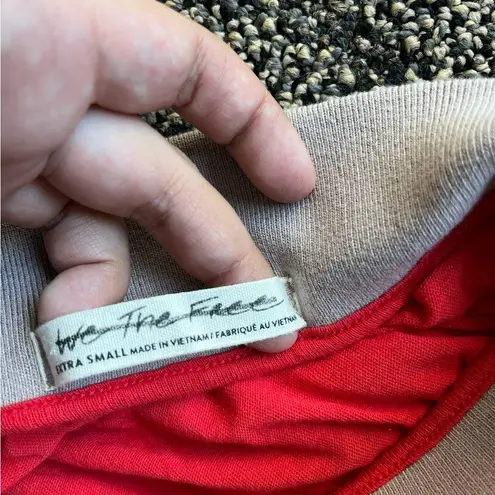 We The Free  Womens Red Bandeau Tube Top Size XS Smocked Ruffle Hem Stripe