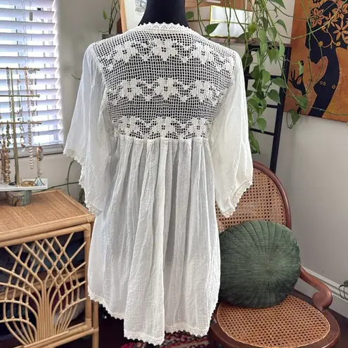 Unbranded Off White Crochet Lace Detail Open Front Duster Cardigan Size undefined