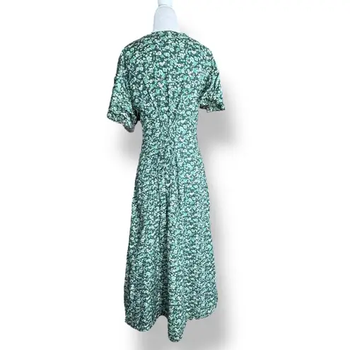 Vintage 90s All That Jazz Green Liberty Floral Midi Dress Tie Back Flowy