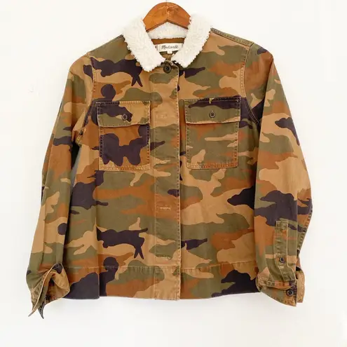 Madewell NWT   Northward Camo Army Shirt Jacket Shearling Collar Cotton