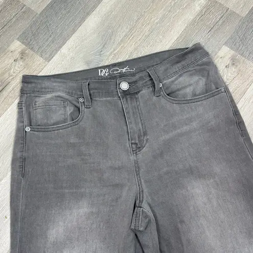 Diane Gilman DG2 Floral Embroidered Wide Leg Stretch Jean Grey 12 Raw Hem Gray