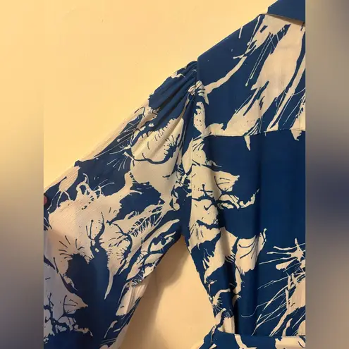 ZARA  Blue and Cream Long Sleeve Dress