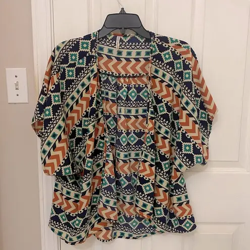 My Story Aztec Short Sleeve Open Cardigan