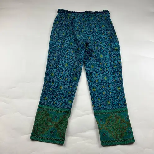 Sundance Turquoise Print Lightweight Cotton Slim Leg Cargo Lounge Pant S Green