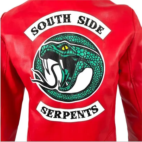 Riverdale Moto Cropped Costume Biker Faux Leather Jacket Red Cheryl Blossom S