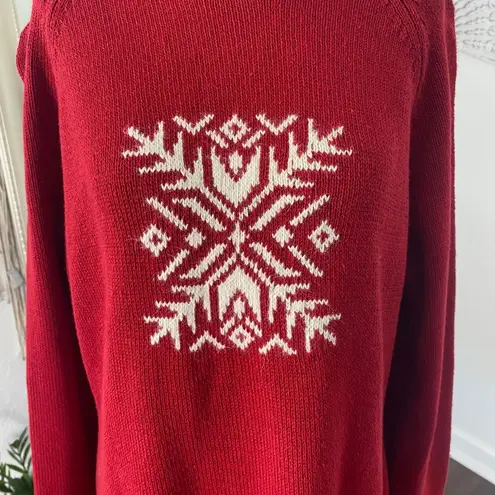 Coldwater Creek Vintage Red White Classic Snowflake Knitted Knit Sweater L