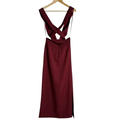 Fame and Partners Firedust Red Plunge Cut Out Sleeveless Slit Gown Size 4