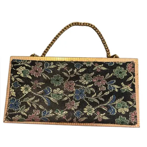 VTG 1950’s Barbara Bates Metal Frame Clutch / Purse Floral Damask Fabric Black