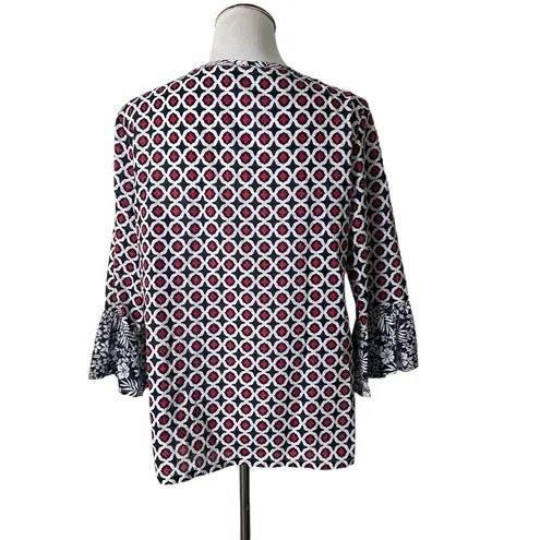 Tommy Bahama  Flare Bell Sleeve Blouse Lightweight‎ Tassel Geo Print Women Size S