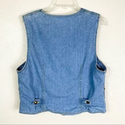 Vintage Liz Wear Paisley Striped Embellished Denim Vest Blue Size L