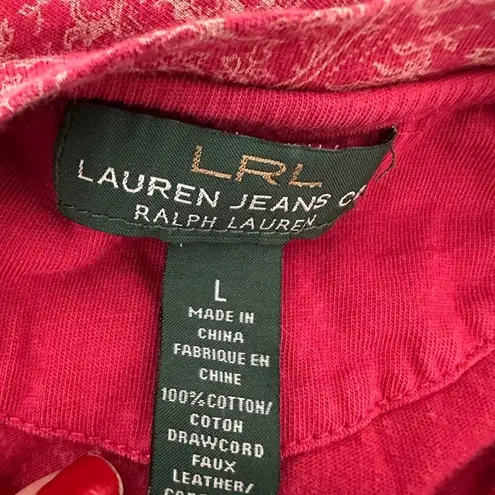 LRL Lauren Jeans Co Womens Ruffled Top Size L Western Cowgirl Boho Lace Up Red Size L