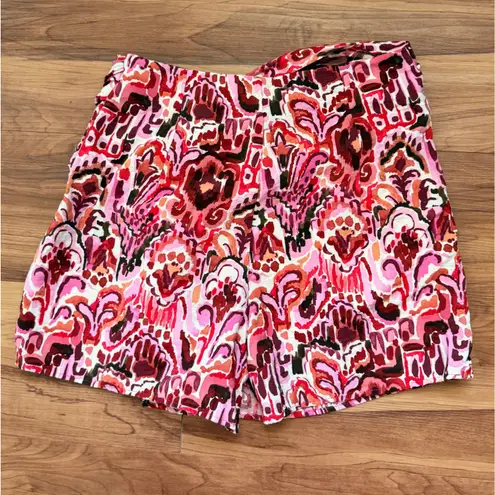 ZARA  Patterned Shorts with Twist Detail, Pink Red Print, Casual Summer Size M
