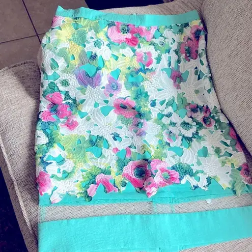 Floral Eva Franco Multicolored Embellished Bubble Midi Skirt Blue Size 10