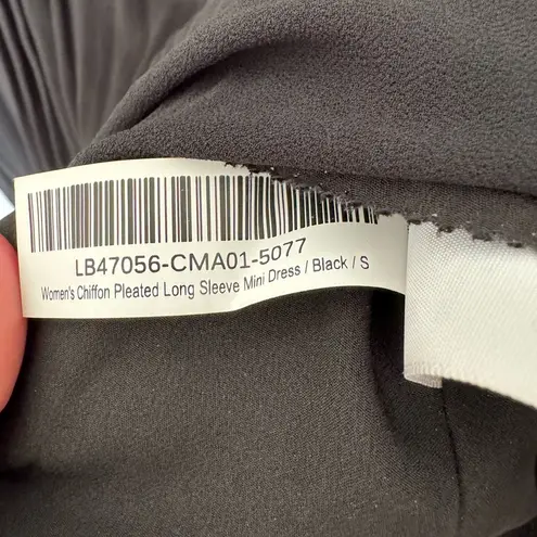 Quince Chiffon Pleated Long Sleeve Mini Dress in Black Size Small