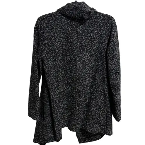 Kenar Women's Black Grey Leopard Print Asymmetrical Drape Cardigan Sweater Small