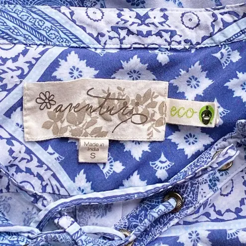 AVENTURA Boho Blue Paisley Lace Up Front Bohemian Sleeveless Blouse ~ Women's S