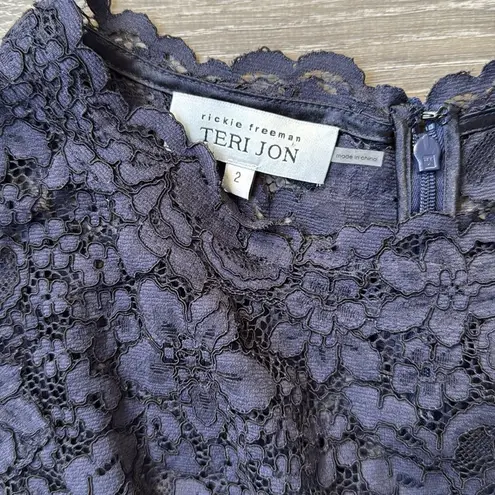 NEW Rickie Freeman for Teri Jon Navy lace and taffeta cocktail Dress 2 Blue