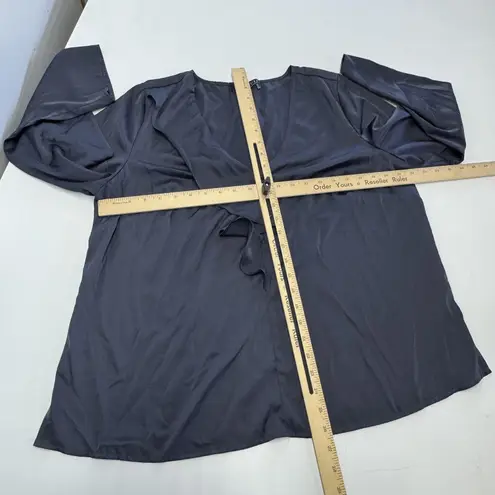 Eloquii Blouse Womens 14 Navy Long Sleeve Tie Front Plus Size Stretch Top