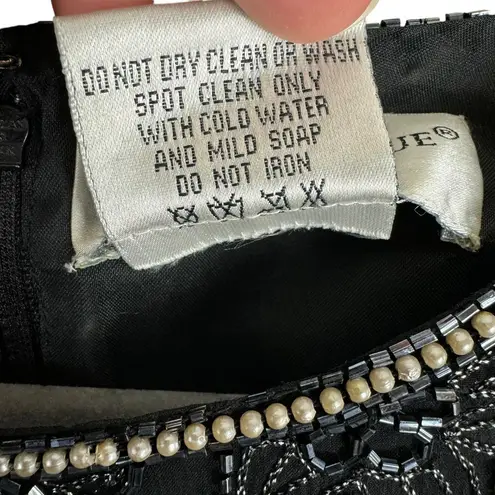 Papell Boutique Evening Vintage Black Floral Beaded Short Sleeve Silk Blouse XL