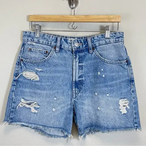 ZARA  Mid Rise Distressed Denim Shorts Med Wash Size 6