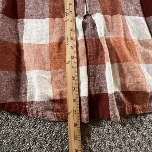 Soft Surroundings  Plaid Linen Blend Button Shirt‎ Top Size Small Zip Back Fall