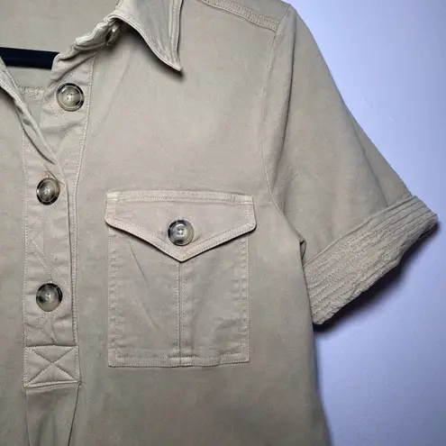 Faherty Monica Utility Cotton Khaki Tan Short Sleeve Mini Dress Women size Small