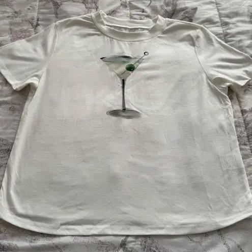 NWOT white graphic martini glass T